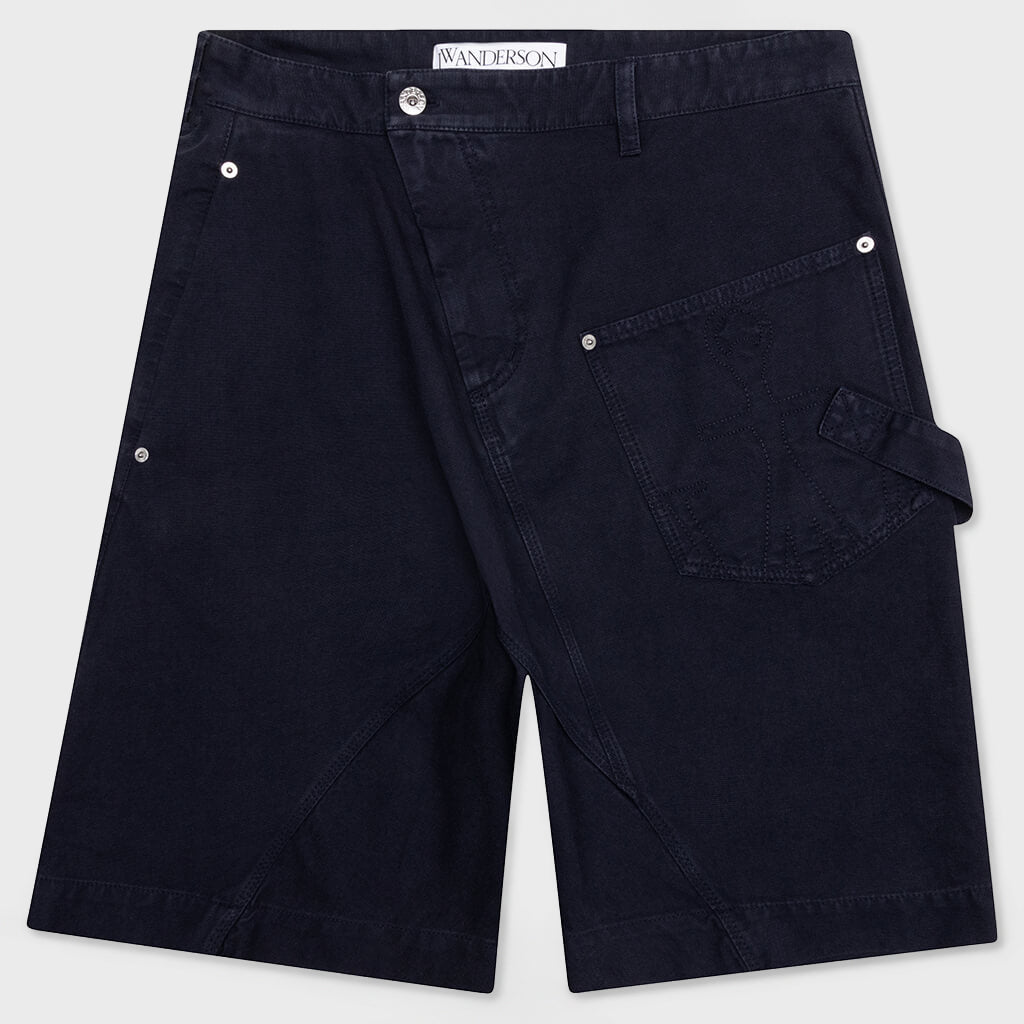 Twisted Cotton Bermuda Shorts - Navy