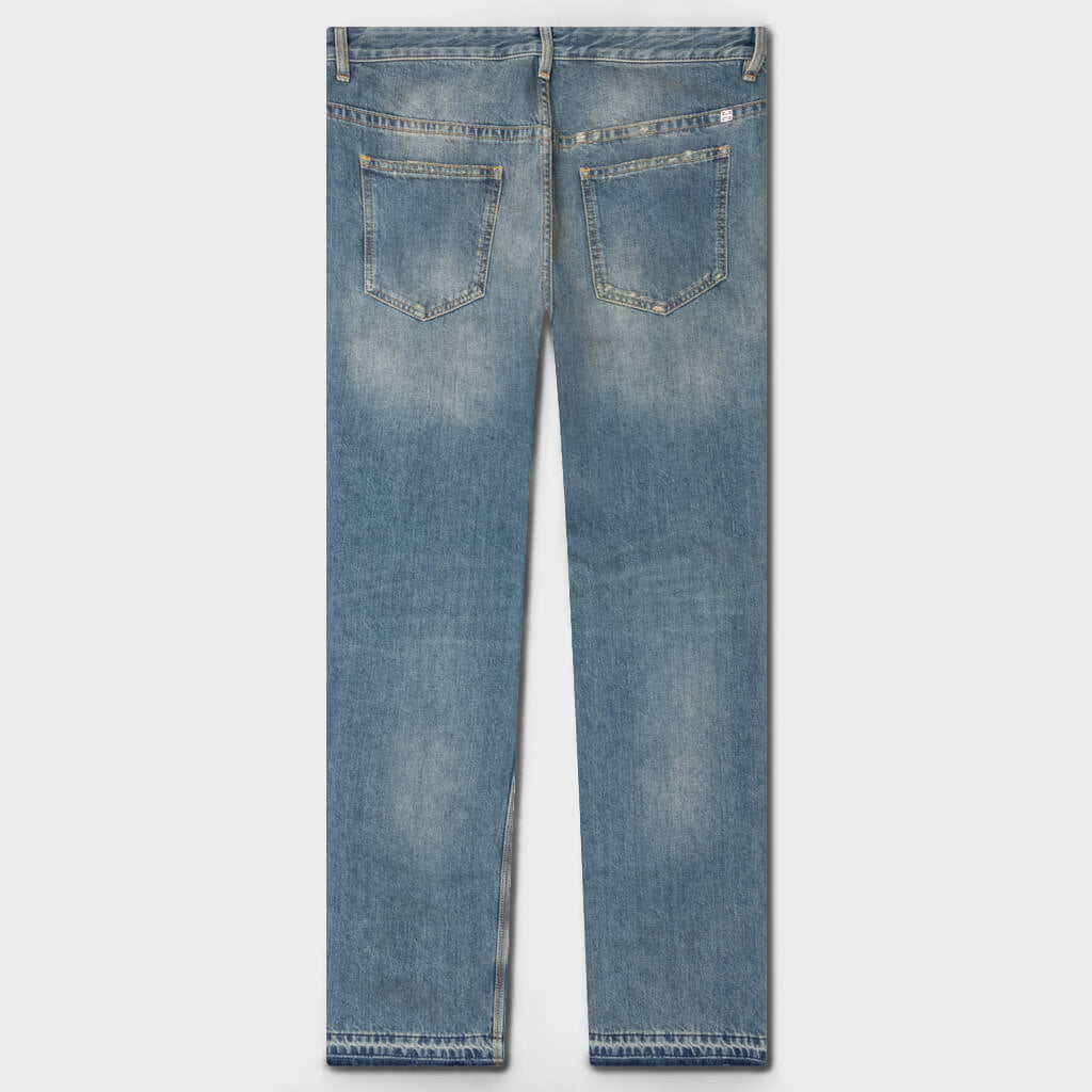 Unpicked Hem Straight Fit Pant - Medium Blue