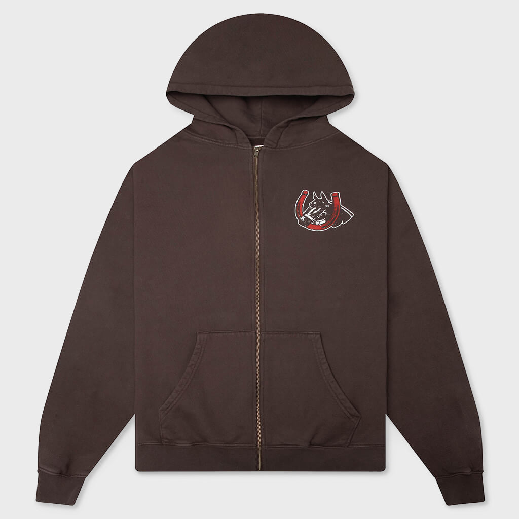 Valley Riders Zip Up Hoodie - Sun Faded Washed Brown
