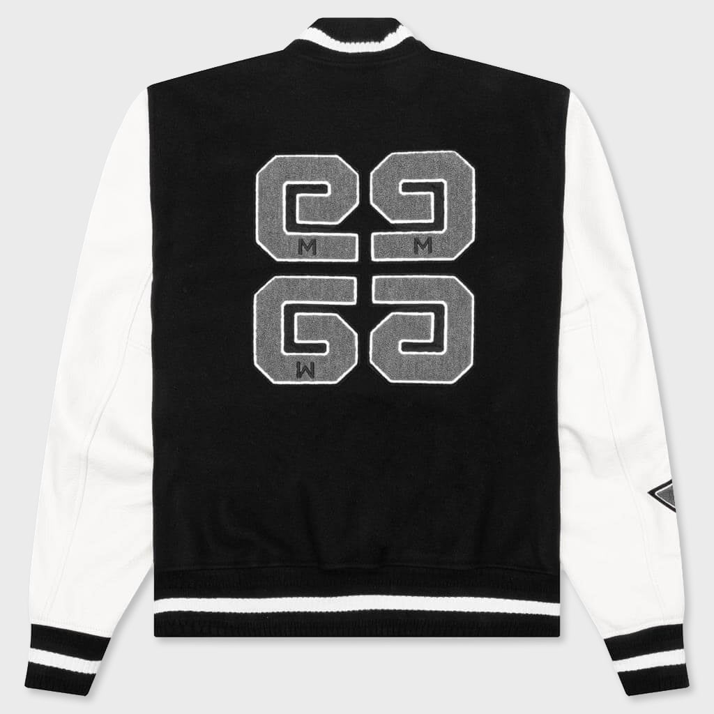 Varsity Bomber Jacket w/ Patches - Black/White