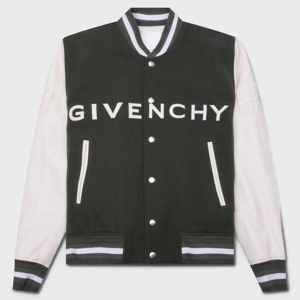 Varsity Wool & Grained Leather - Greyish Green