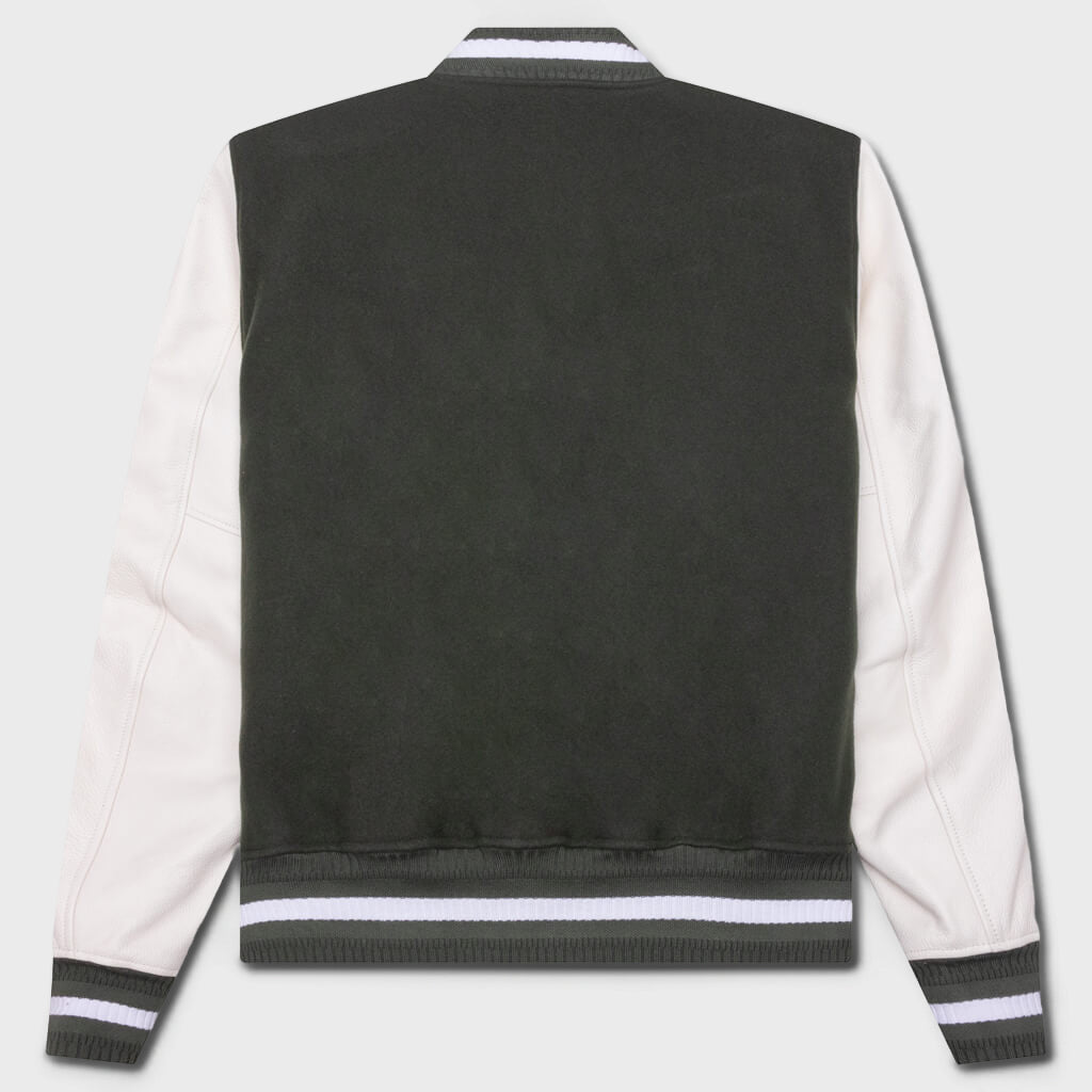 Varsity Wool & Grained Leather - Greyish Green