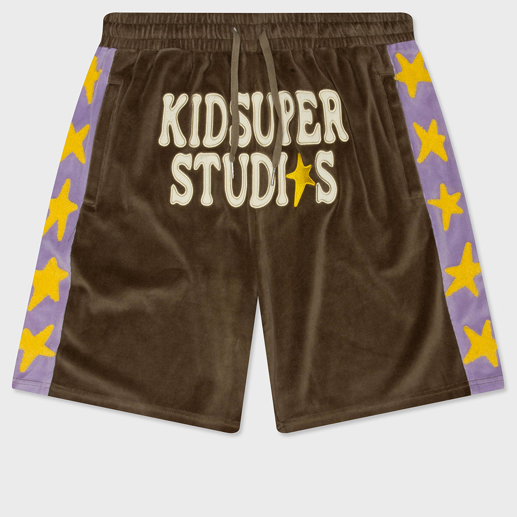 Velour Stars Shorts - Brown