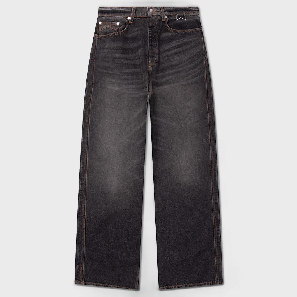 Wide Leg Traxedo Denim Pants - Agoura Black