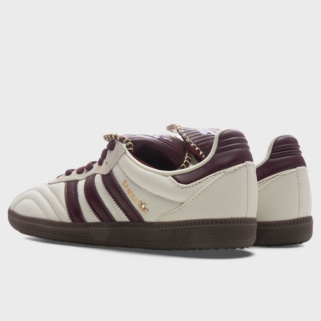 Womens Samba Long Tongue - Cream White/Maroon/Gold Metallic