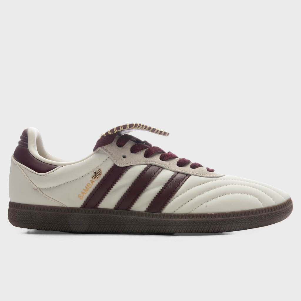 Womens Samba Long Tongue - Cream White/Maroon/Gold Metallic