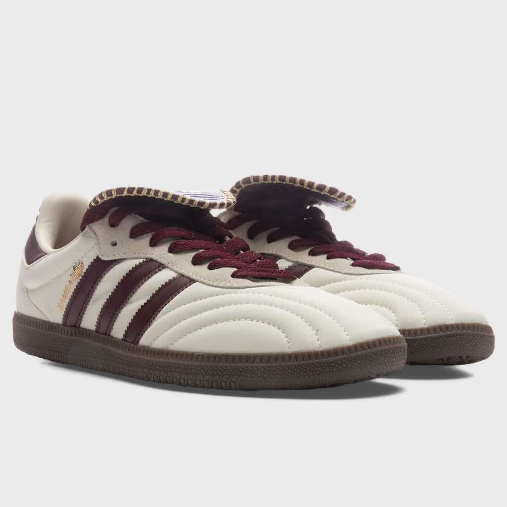 Womens Samba Long Tongue - Cream White/Maroon/Gold Metallic