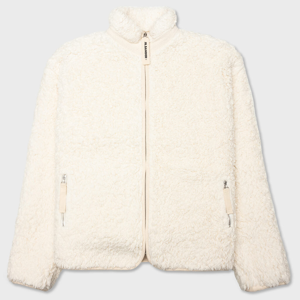 Natural Cotton Fleece Zip Jacket- Eggshell