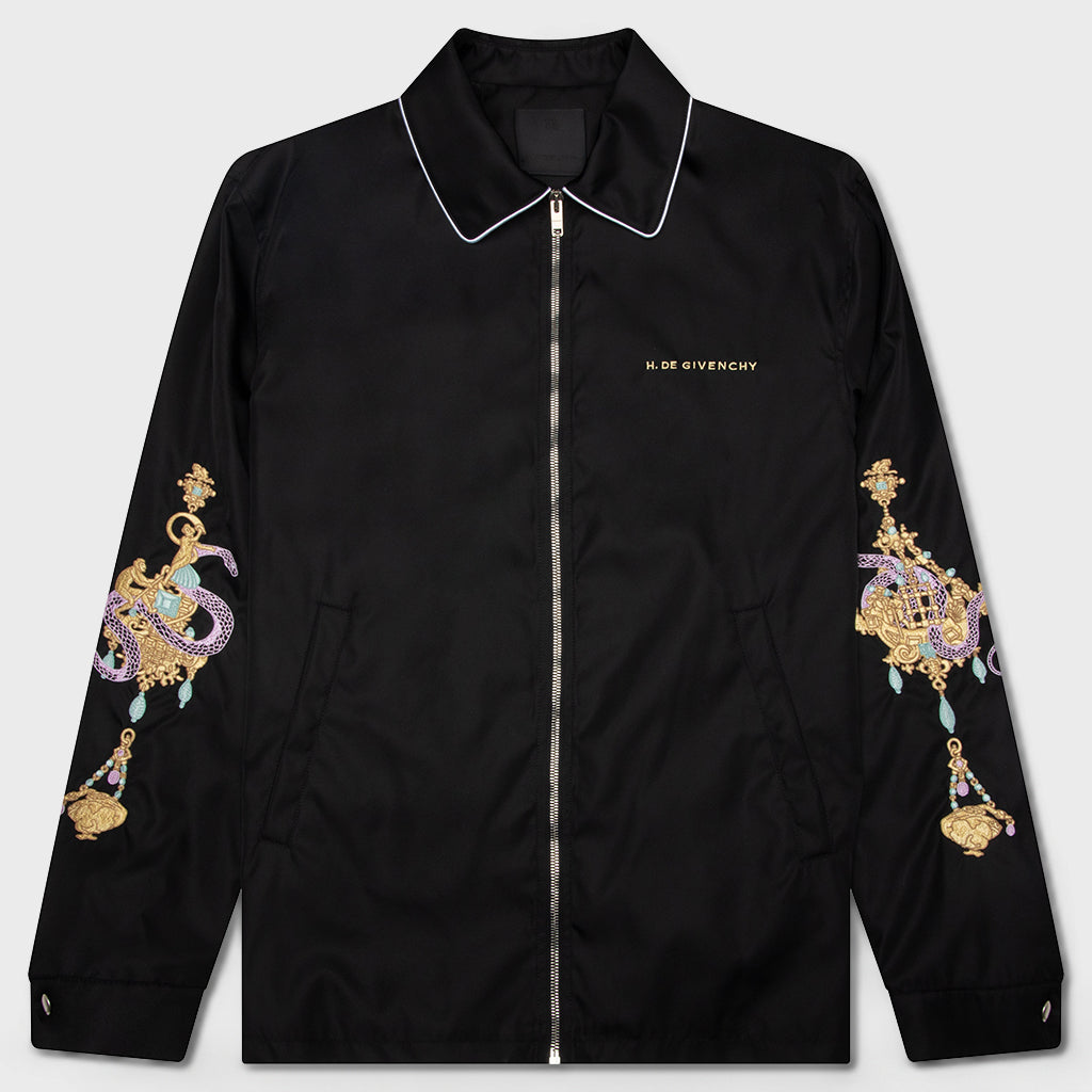 Zipped Jacket with Chandelier and Snake Embroideries - Black