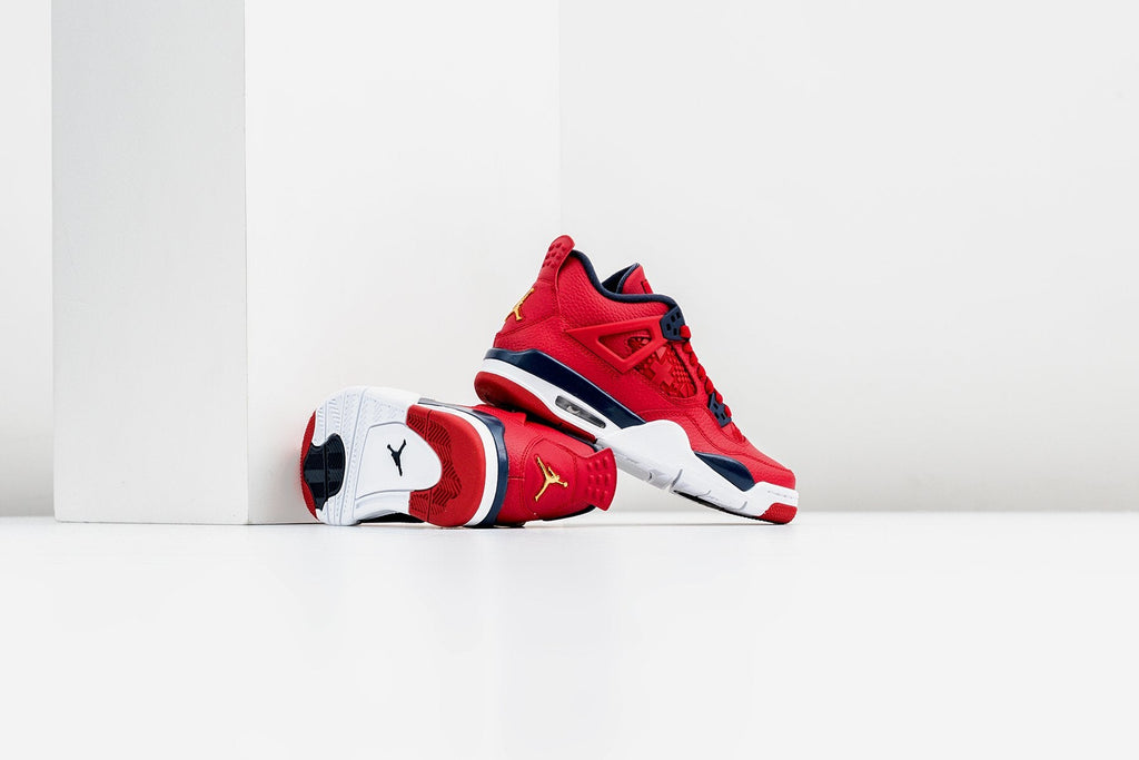 Air Jordan 4 Retro (GS) 'FIBA' - Gym Red/Obsidian/White/Metallic Gold