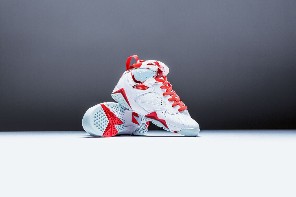 Air Retro VII Girls GS "Topaz Mist" - White/Topaz Mist/Ember Glow