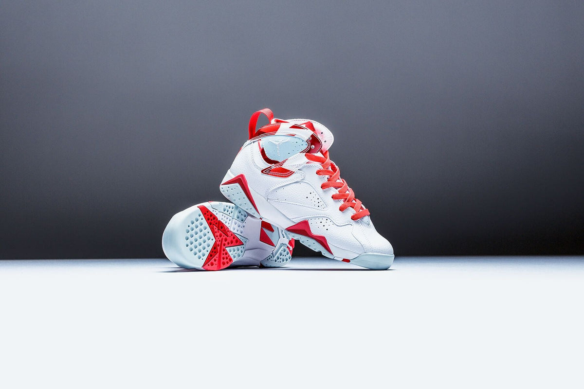 Air Retro VII Girls GS "Topaz Mist" - White/Topaz Mist/Ember Glow