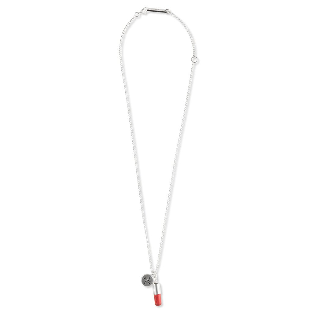 Pill Charm Necklace 2 - Silver/Red