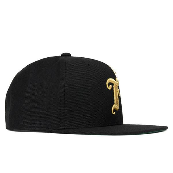 Old English F Snapback Hat w/ Pin - Black/Gold