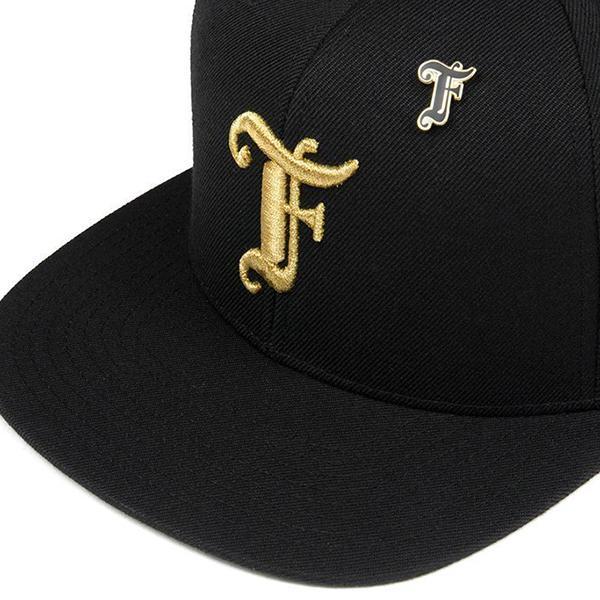 Old English F Snapback Hat w/ Pin - Black/Gold