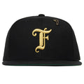 Old English F Snapback Hat w/ Pin - Black/Gold