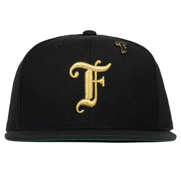 Old English F Snapback Hat w/ Pin - Black/Gold