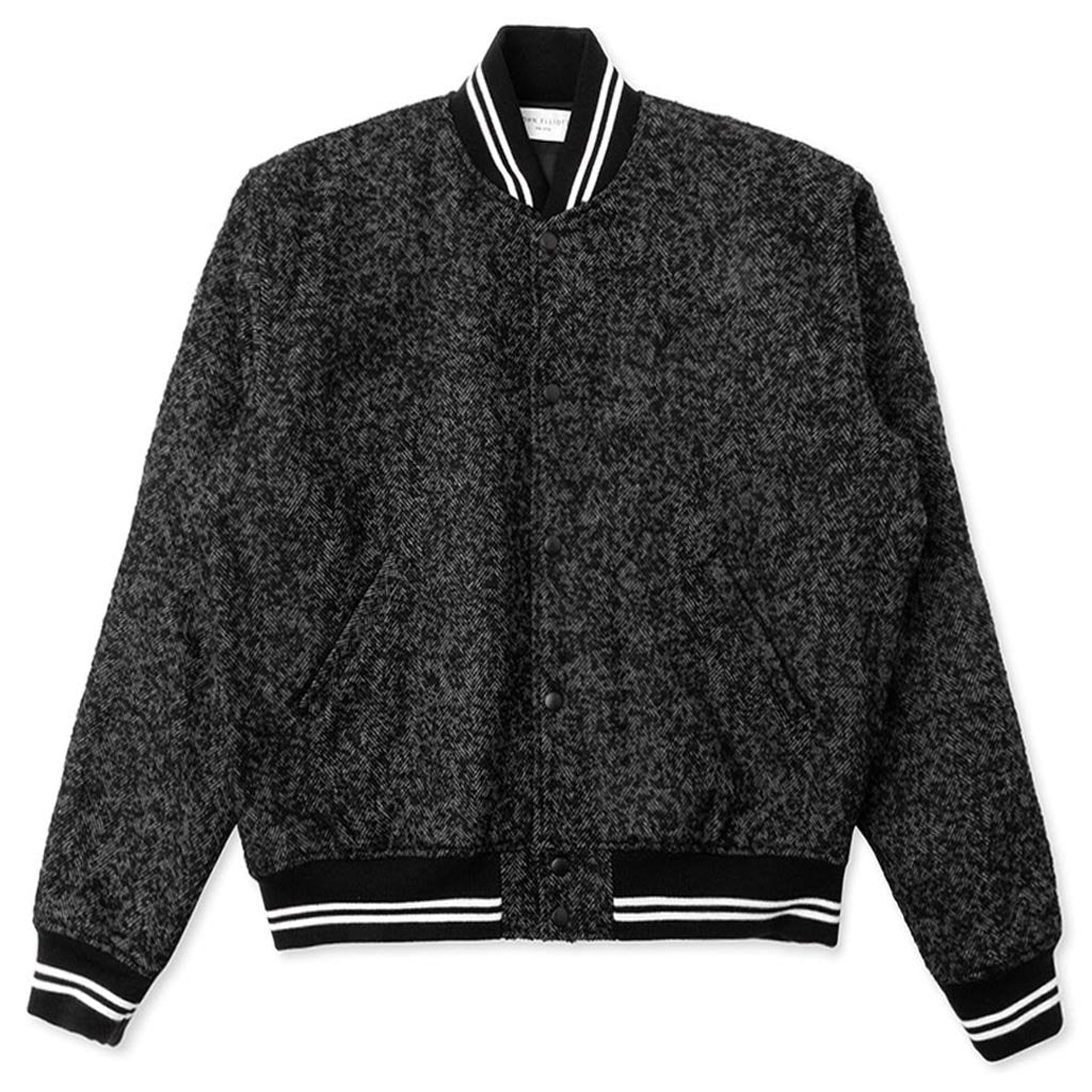 Cropped Baseball Jacket - Charcoal Tweed