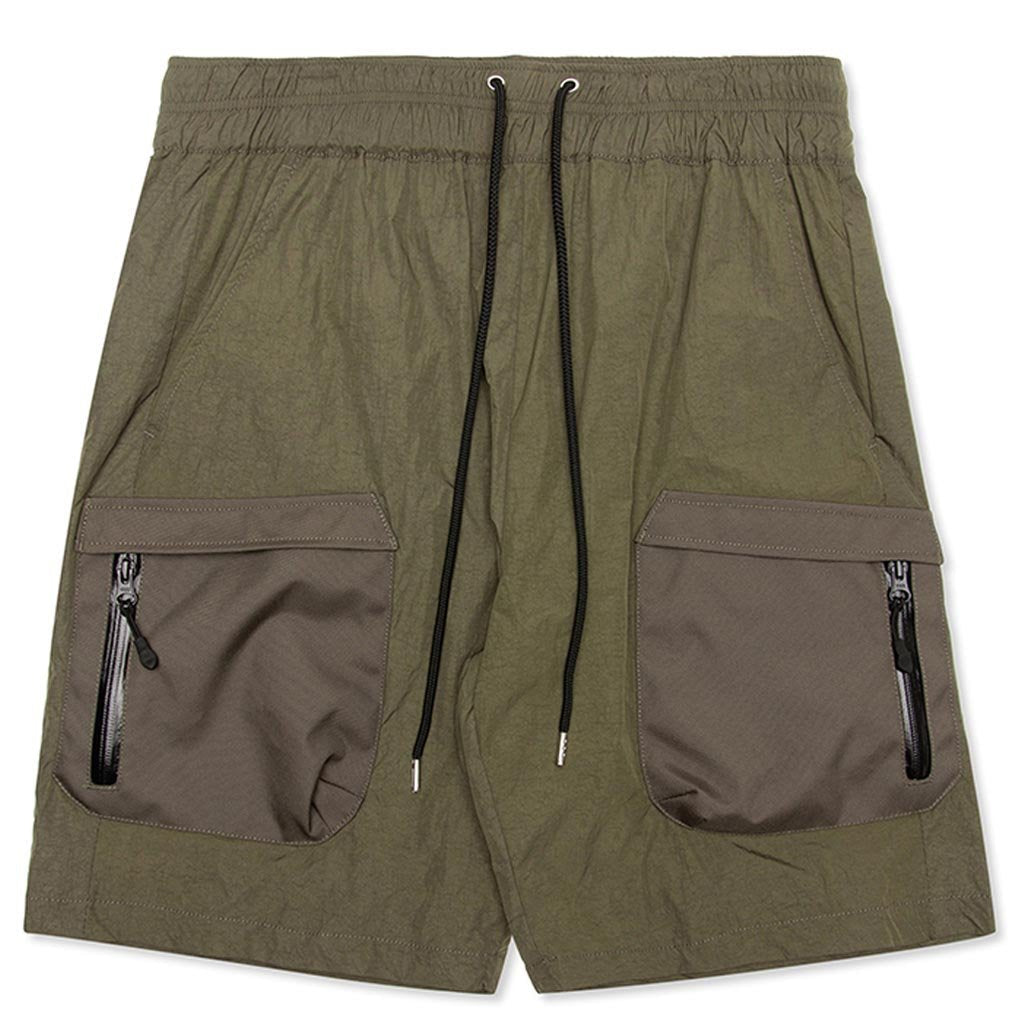 High Shrunk Nylon Cargo Shorts - Olive