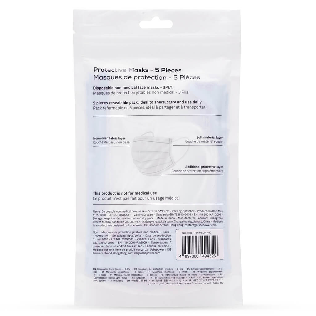 Standard Protective Masks 5 Pack - Neon Blue