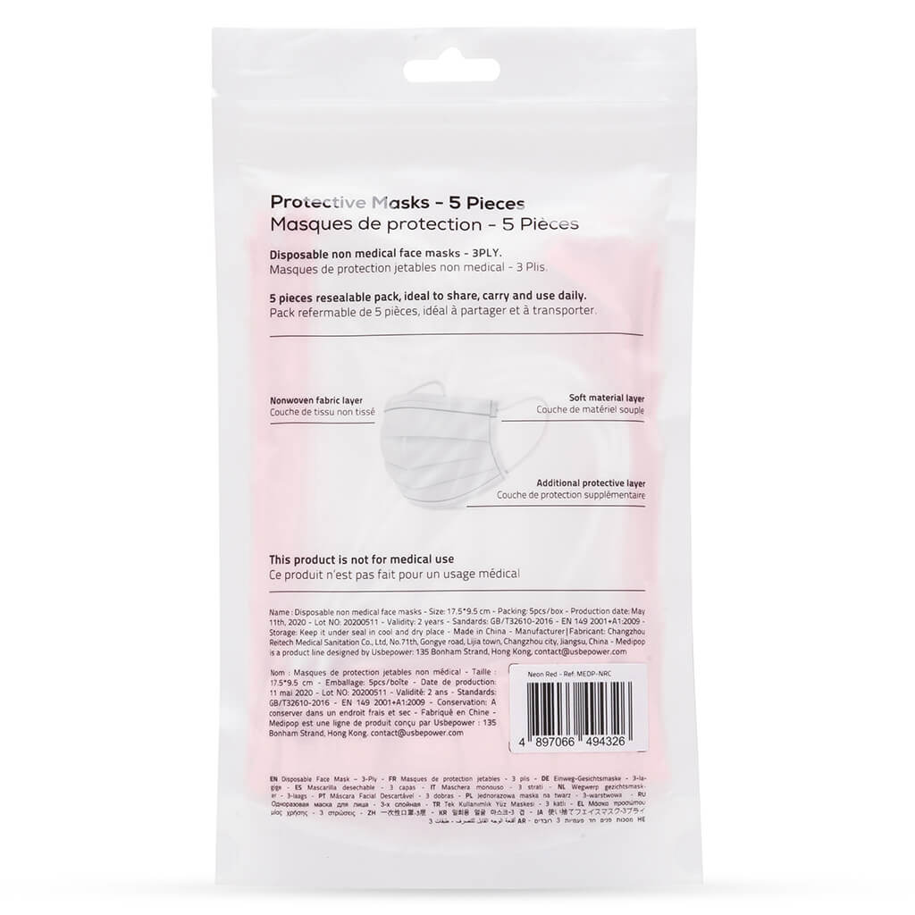 Standard Protective Masks 5 Pack - Neon Pink