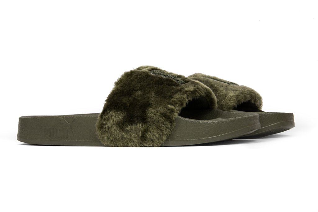 by Rihanna Unisex Leadcat Fenty FU Fur Slides - Burnt Olive/Black