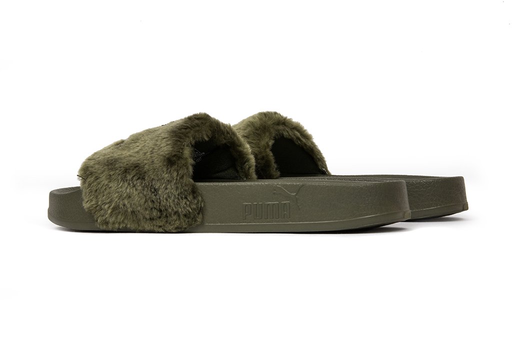 by Rihanna Unisex Leadcat Fenty FU Fur Slides - Burnt Olive/Black