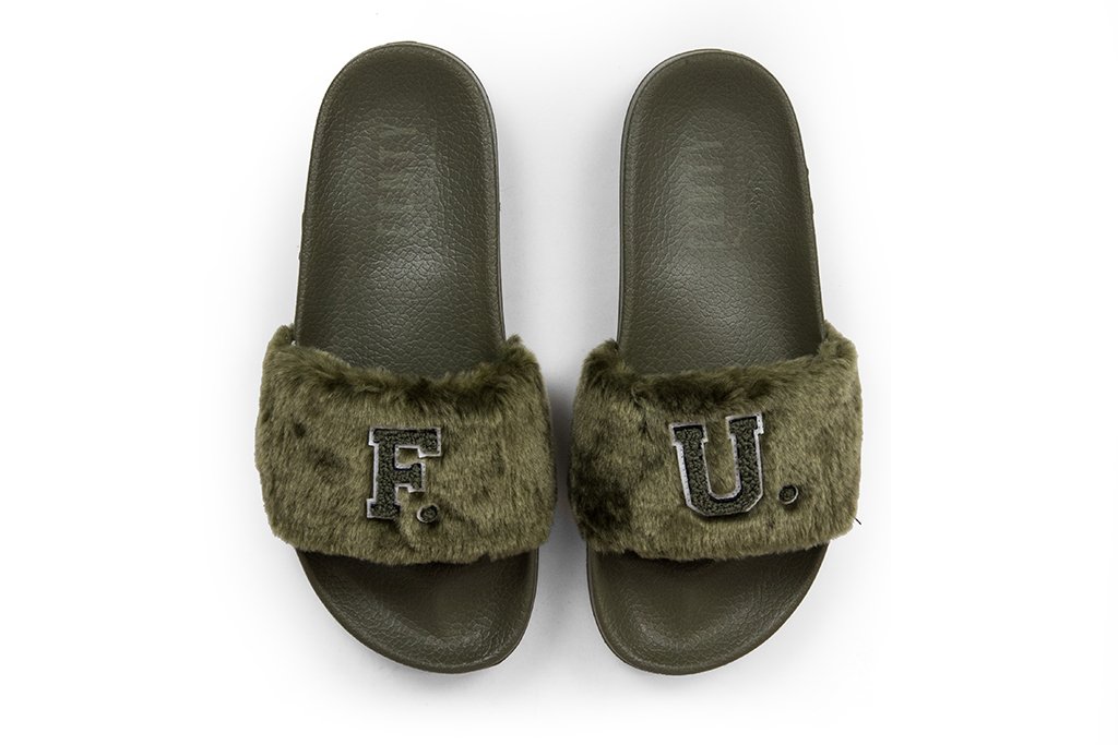 by Rihanna Unisex Leadcat Fenty FU Fur Slides - Burnt Olive/Black