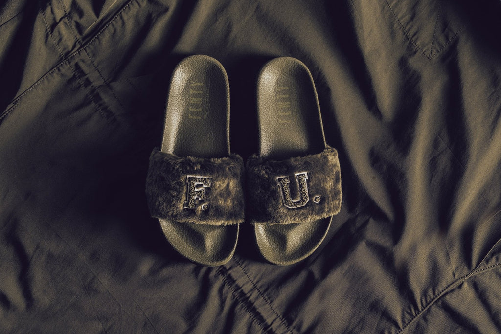 by Rihanna Unisex Leadcat Fenty FU Fur Slides - Burnt Olive/Black