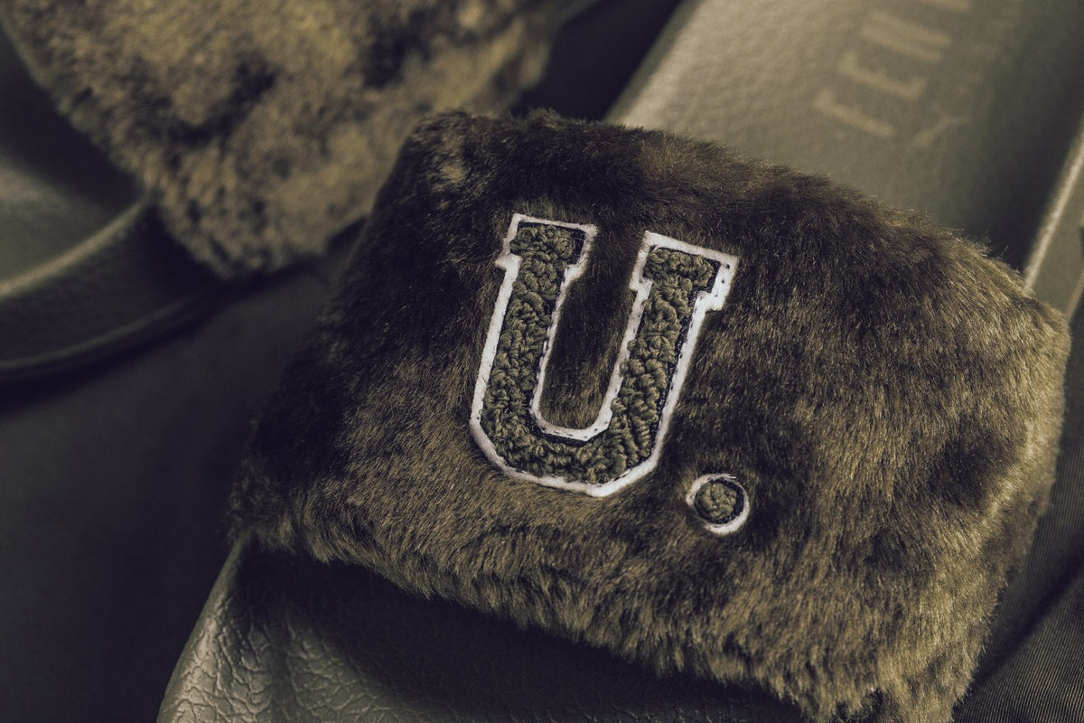by Rihanna Unisex Leadcat Fenty FU Fur Slides - Burnt Olive/Black