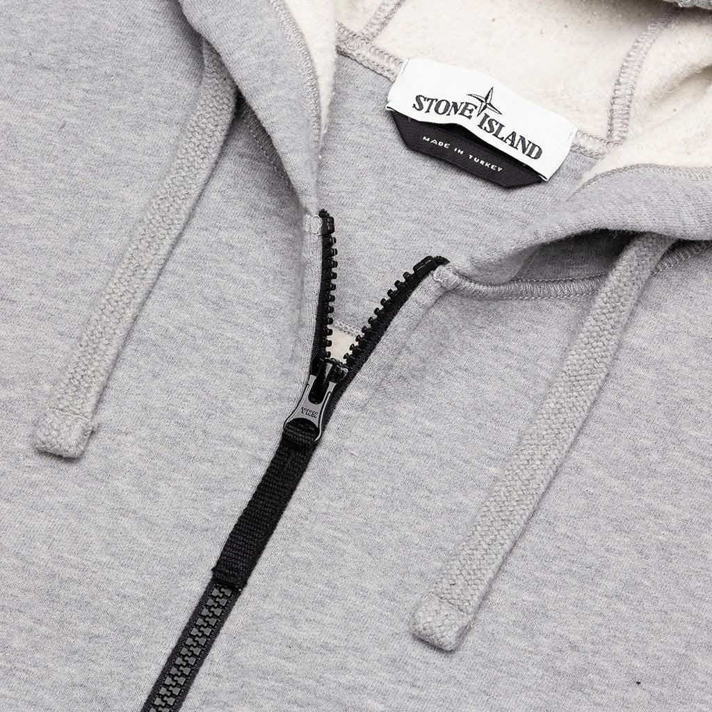 Cotton Hooded Full Zip Sweatshirt - Melange Grey