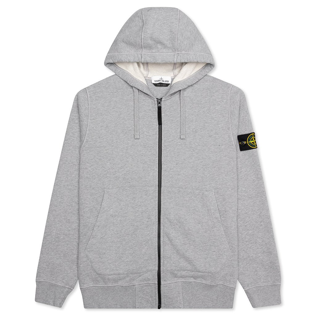 Cotton Hooded Full Zip Sweatshirt - Melange Grey